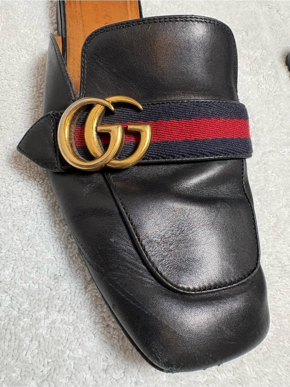 Gucci Marmont GG Web Stripe Leather Slide Mules Loafers - Picture 6 of 10